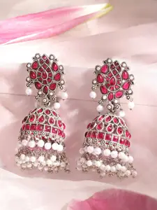 Rubans Artificial Stones Rhodium Plated Jhumkas