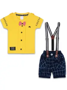 Wish Karo Infant Boys Bow T-shirt With Checked  Shorts & Suspenders