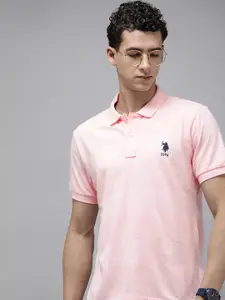 U.S. Polo Assn. Pure Cotton Self Striped Polo Collar Slim Fit T-shirt