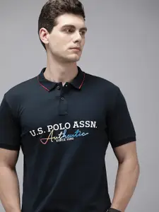 U.S. Polo Assn. Brand Logo Printed Polo Collar Pure Cotton Slim Fit T-shirt