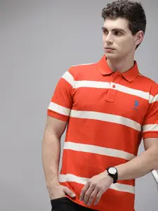 U.S. Polo Assn. Men Striped Polo Collar Pure Cotton Slim Fit T-shirt
