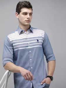 U.S. Polo Assn. Pure Cotton Tailored Fit Horizontal Stripes Opaque Casual Shirt