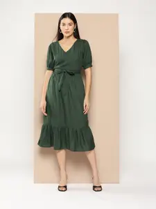 Chemistry Puff Sleeve A-Line Midi Dress