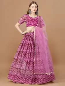 Mitera Pink Printed Semi-Stitched Lehenga & Unstitched Blouse With Dupatta