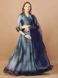 Mitera Navy Blue  Striped Semi-Stitched Lehenga & Unstitched Blouse With Dupatta