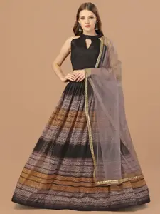 Mitera Self Designed Semi-Stitched Satin Lehenga & Unstitched Blouse With Dupatta