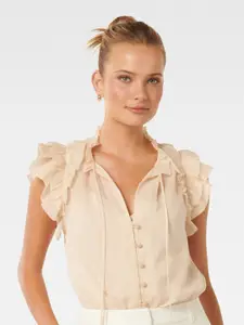 Forever New Tie-Up Neck Flutter Sleeve Ruffled Shirt Style Top