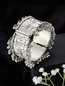 ATIBELLE German Silver Plated Floral Textured Geometric Shaped Bangle