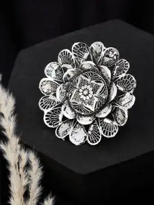 ATIBELLE Silver-Plated Floral Shaped Intricate Textured Ring