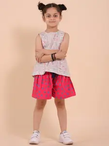 Sangria Girls Printed Sleeveless Pure Cotton Top with Shorts