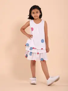 Sangria Girls Polka Dots Printed Layered Pure Cotton A-Line Dress