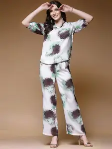 SELVIA Abstract Printed V-Neck Top & Trouser