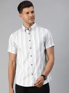 Majestic Man Classic Slim Fit Multi Striped Opaque Pure Cotton Casual Shirt