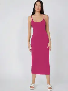 AAHWAN Shoulder Straps Sleeveless Bodycon Midi Dress