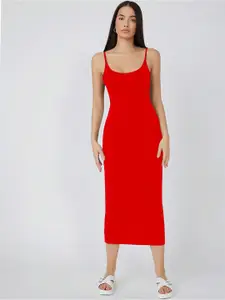 AAHWAN Shoulder Straps Sleeveless Bodycon Midi Dress