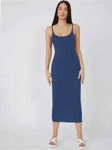 AAHWAN Shoulder Straps Sleeveless Bodycon Midi Dress