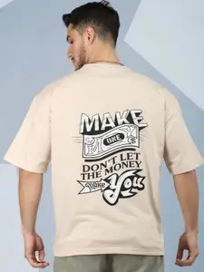 CHKOKKO Typography Printed Cotton Short Sleeves Applique Oversized Casual T-shirt