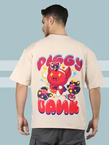 CHKOKKO Graphic Printed Cotton Round Neck Short Sleeves Oversized Applique Casual T-shirt