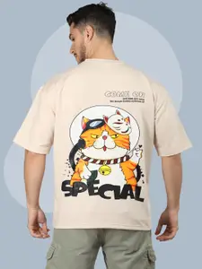 CHKOKKO Graphic Print Round Neck Short Sleeves Cotton Oversized T-shirt