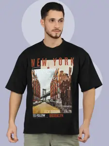 CHKOKKO Graphic Print Round Neck Short Sleeves Cotton Oversized T-shirt