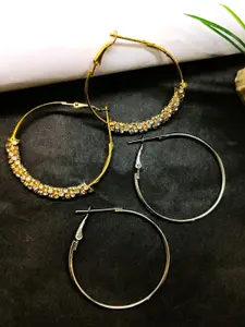 FEMMIBELLA Set Of 2 Gold-Plated Cubic Zirconia Circular Hoop Earrings