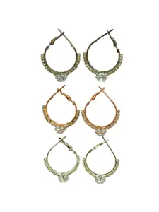 FEMMIBELLA Set Of 2 Gold-Plated Cubic Zirconia Circular Hoop Earrings