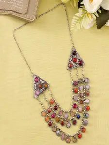 UNIVERSITY TRENDZ Silver-Plated Stone Studdedd Oxidised Necklace