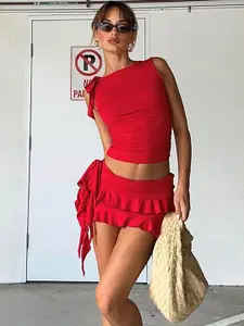 LULU & SKY High Neck Fitted Top & Mini Skirt Set