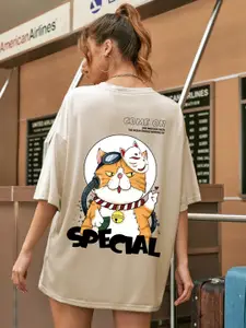 CHKOKKO Graphic Printed Drop-Shoulder Sleeves Cotton Oversized T-shirt