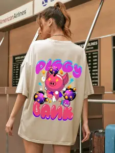 CHKOKKO Graphic Printed Round Neck Drop-Shoulder Sleeves Oversized T-shirt