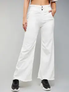 DOLCE CRUDO Women White Wide Leg High-Rise Clean Look Stretchable Jeans