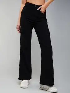 DOLCE CRUDO Women Black Wide Leg High-Rise Stretchable Jeans