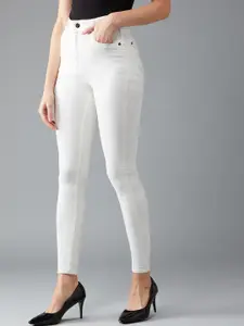 DOLCE CRUDO Women White Skinny Fit High-Rise Stretchable Jeans