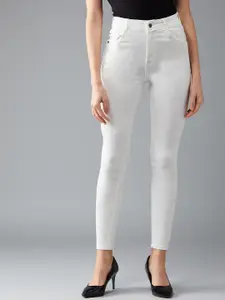 DOLCE CRUDO Women White Skinny Fit High-Rise Stretchable Jeans