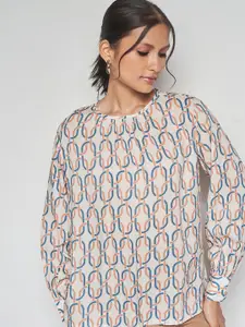 AND Abstract Print Round Neck Long Sleeves Opaque Casual Top