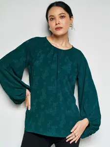 AND Floral Print Round Neck Puff Sleeves Opaque Casual Top