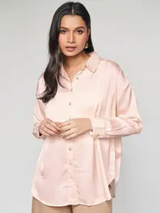 AND Shirt Collar Long Sleeves Opaque Casual Shirt Style Top