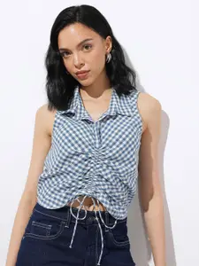 DressBerry Ruched Knot Checkered Crop Top