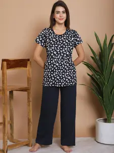 Kanvin Abstract Printed Round Neck Short Sleeves Modal Night suit