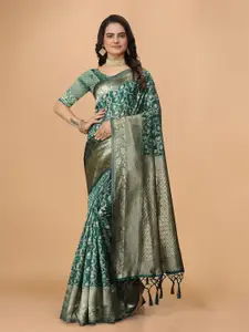 DRIZOMIZ Floral Woven Design Zari Organza Saree