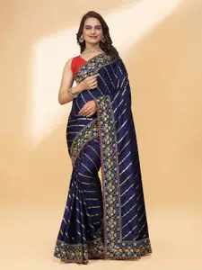 DRIZOMIZ Striped Embroidered Silk Cotton Leheriya Saree