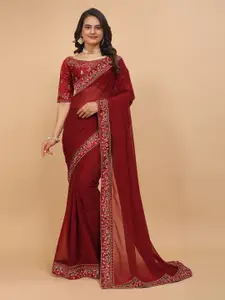 DRIZOMIZ Floral Embroidered Maheshwari Saree