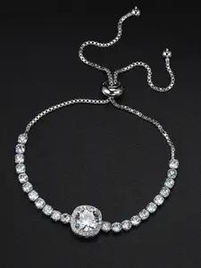 Peora Women Cubic Zirconia Silver-Plated Charm Bracelet