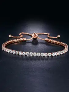 Peora Women Cubic Zirconia Rose Gold-Plated Wraparound Bracelet