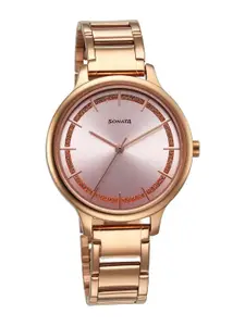 Sonata Women Embellished Dial & Stainless Steel Straps Analogue Watch 87050WM06