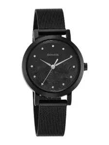 Sonata Women Embellished Dial & Stainless Steel Straps Analogue Watch 8174NM02
