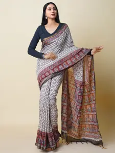 Unnati Silks Bagru Printed Zari Silk Cotton Handloom Chanderi Saree