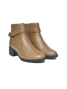 Alleviater Women Buckle Detailed Leather Heeled Boots