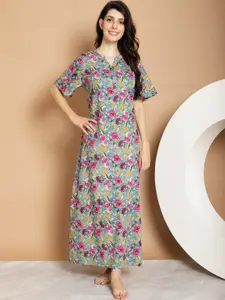 Kanvin Floral Printed Pure Cotton Maxi Nightdress