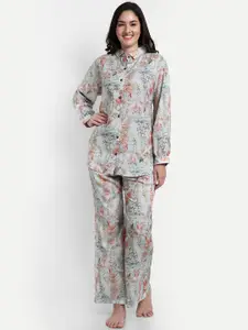 NIGHT FLOSS Floral Printed Pure Cotton Night Suit
